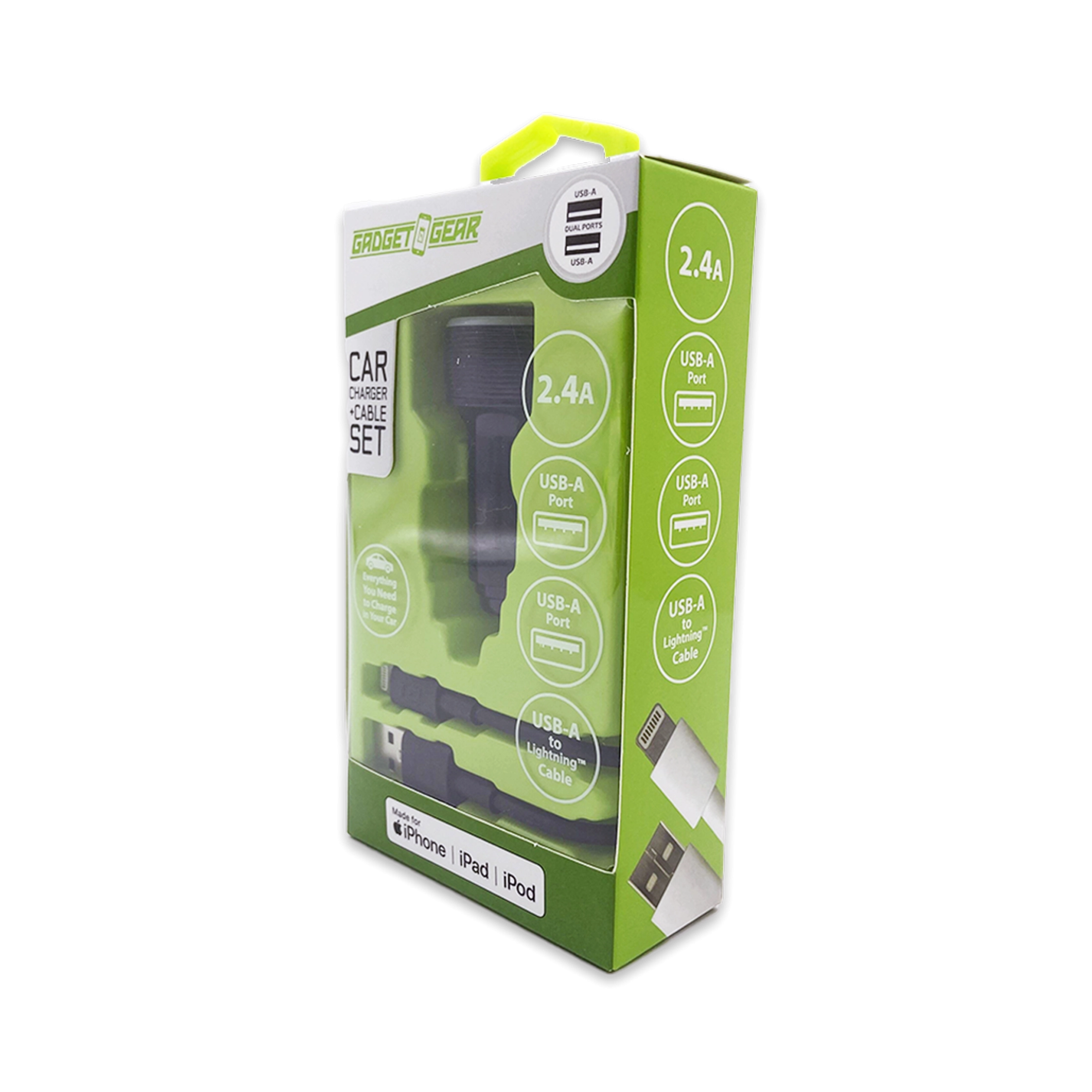 Car Charger Dual USB Ports with USB to Lightning Charging Cable Set - 3 Pieces Per Pack 24620