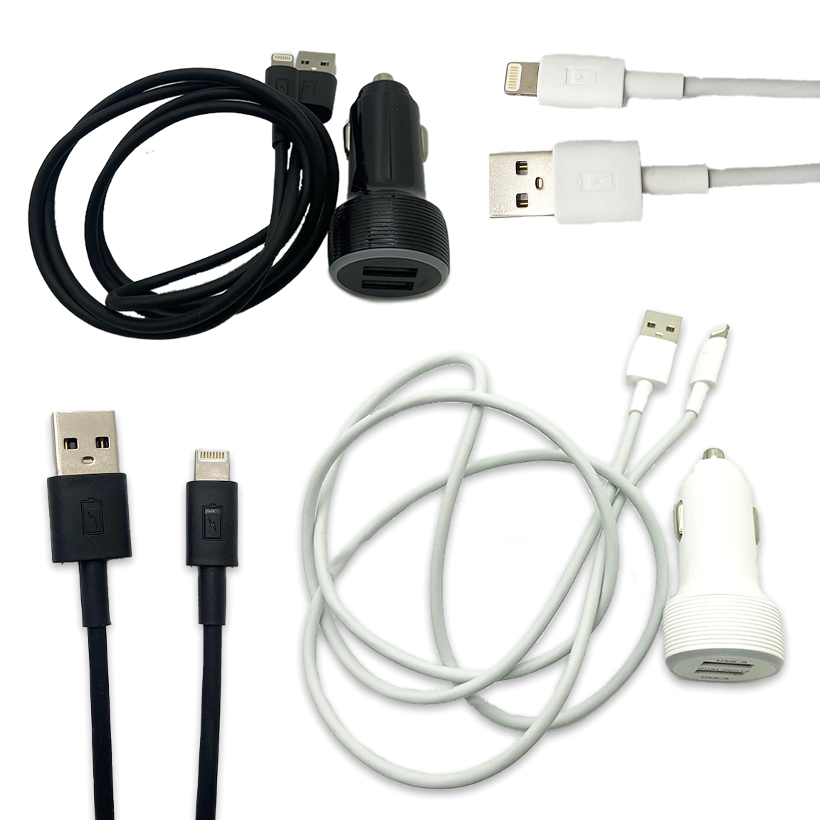 Car Charger Dual USB Ports with USB to Lightning Charging Cable Set - 3 Pieces Per Pack 24620