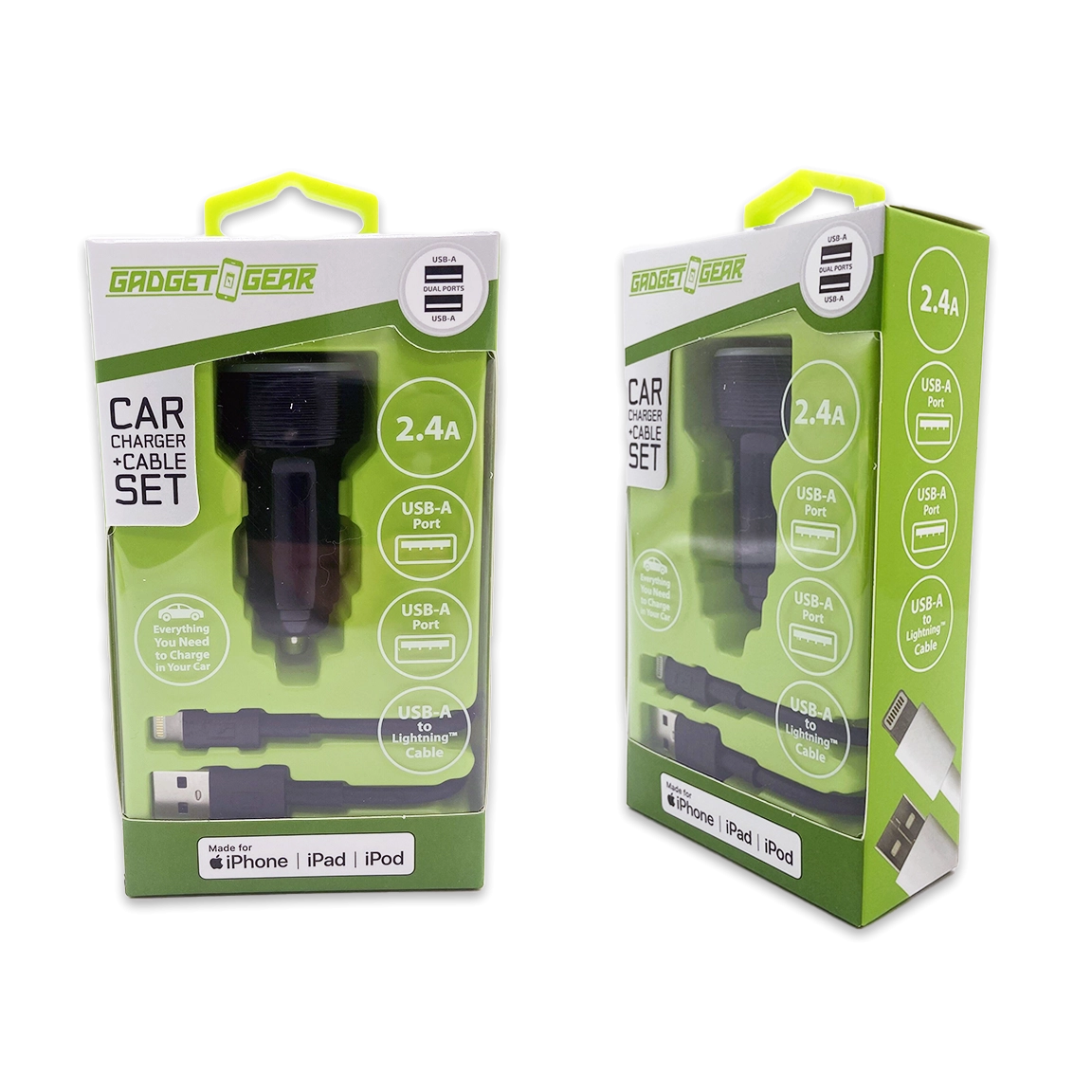 Car Charger Dual USB Ports with USB to Lightning Charging Cable Set - 3 Pieces Per Pack 24620