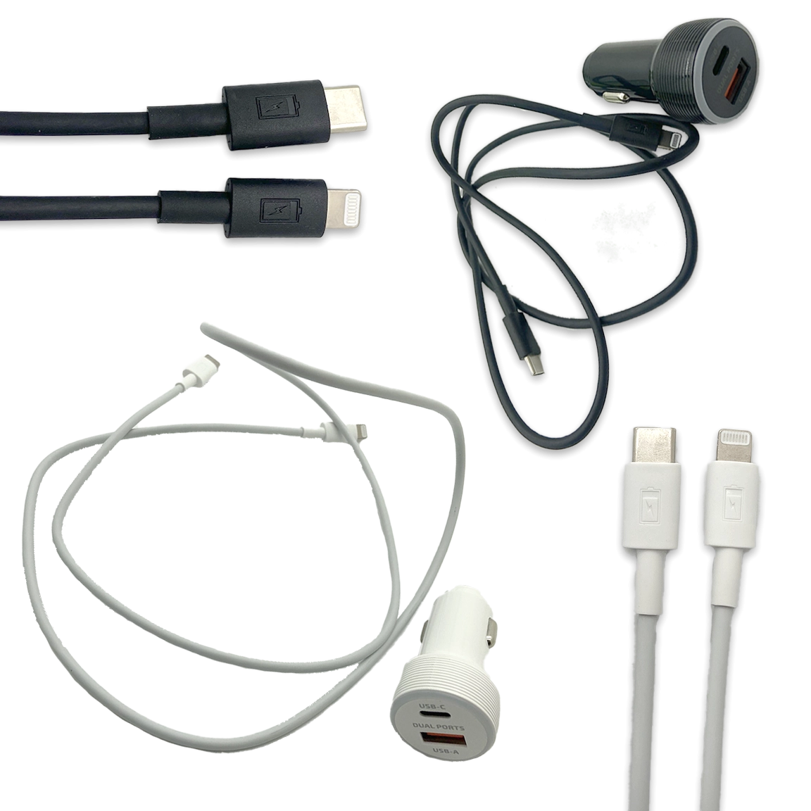 Car Charger Dual USB / USB-C Ports with USB-C to Lightning Charging Cable Set 20 Watts - 3 Pieces Per Pack 24607