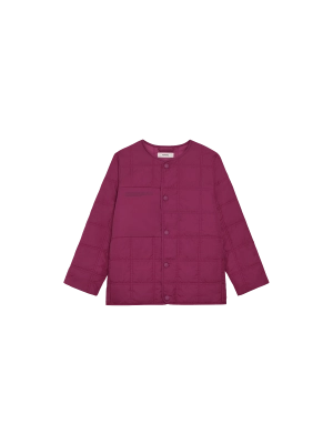 Kid’s Flower-Warmth Quilted Collarless Jacket—plum purple
