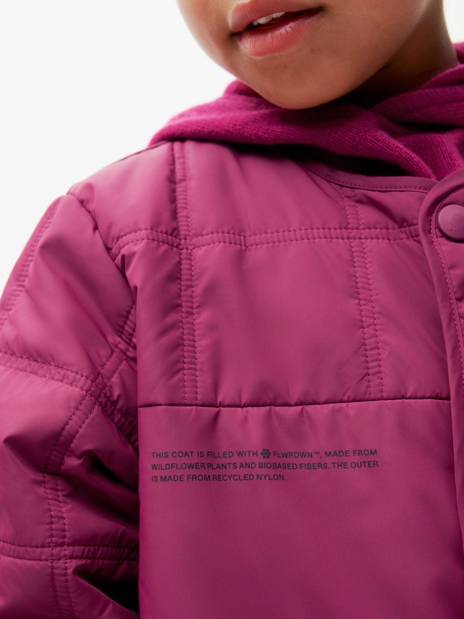 Kid’s Flower-Warmth Quilted Collarless Jacket—plum purple