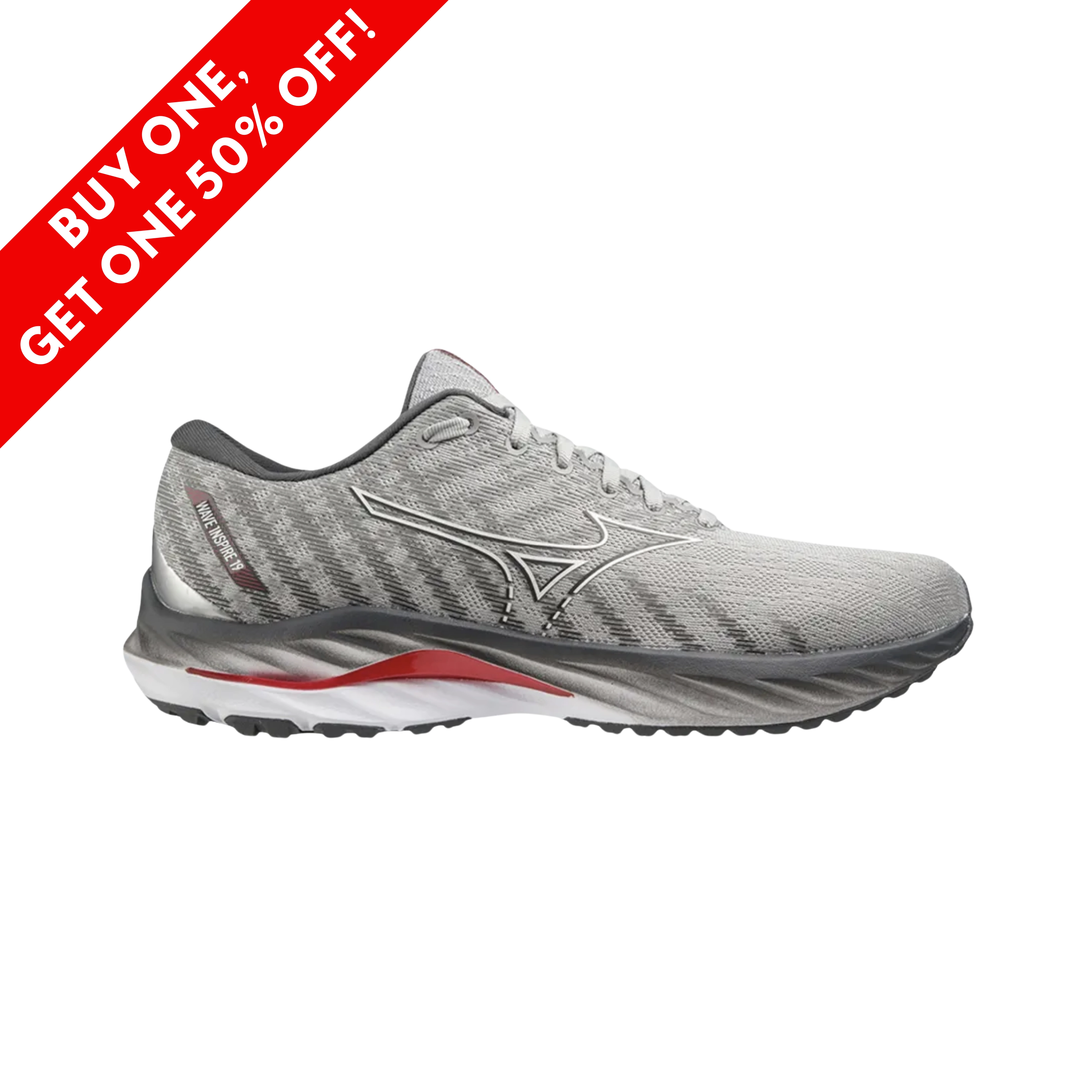 Men's Wave Inspire 19 - Grey/White/Red (Regular Width)