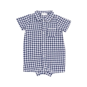 Muslin Button Down Polo Shortie - Navy Gingham