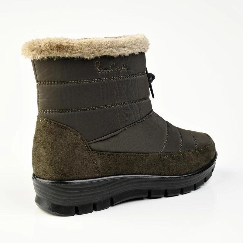 Pierre Cardin Tanya Nylon Fur Collar Boot - Khaki
