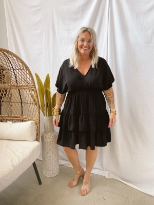 Tiered Midi Dress-Black