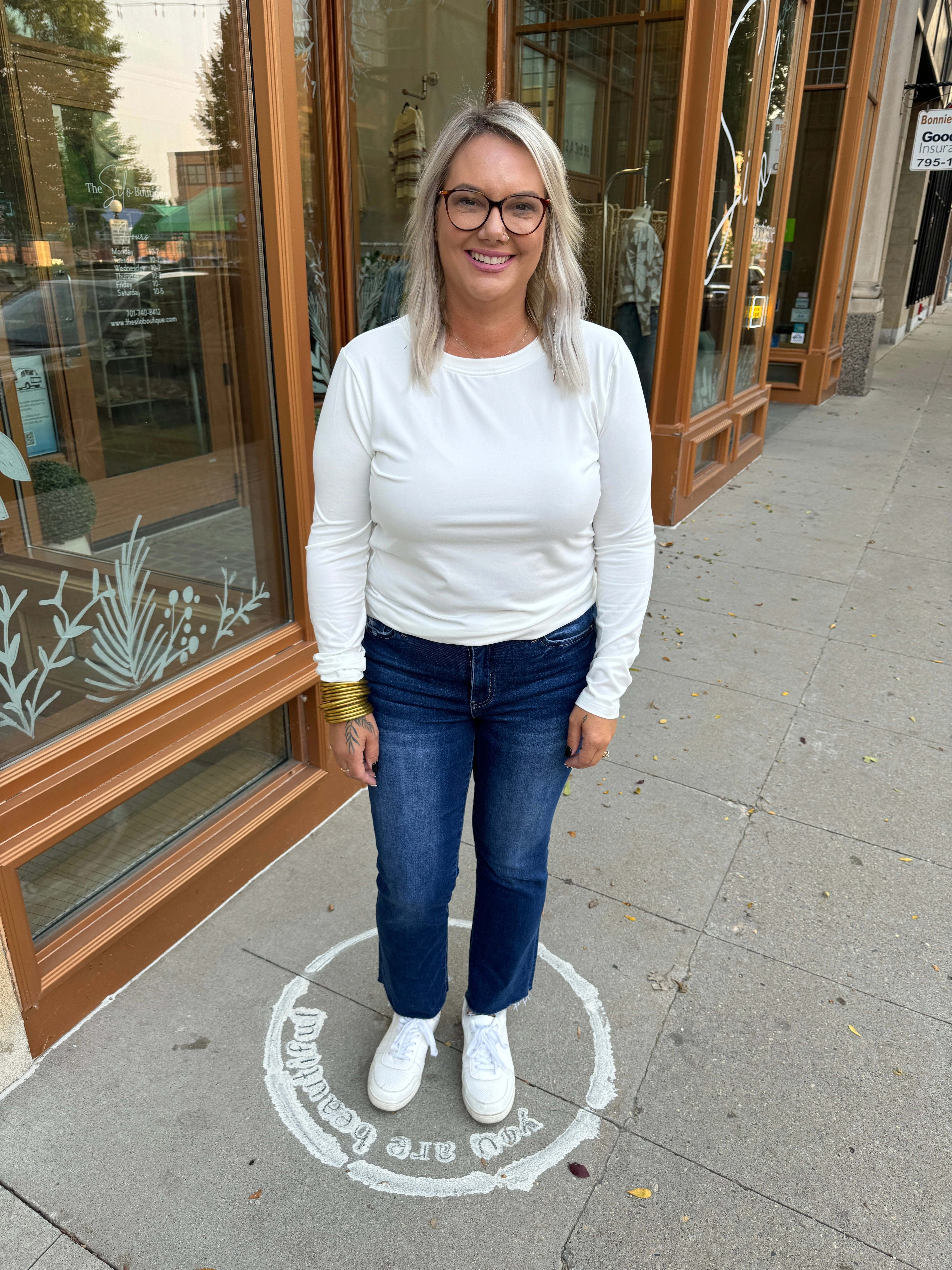 Zoe Long Sleeve Top-White